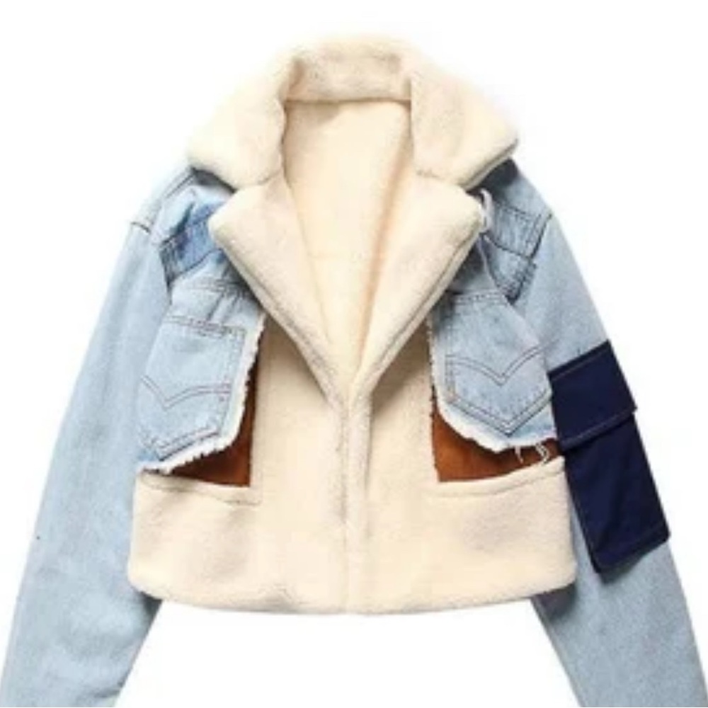 Shearling & denim mixed media jacket